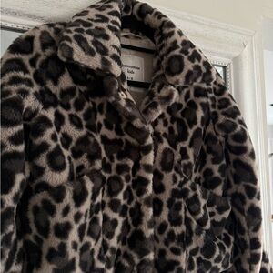 abercrombie kids Leopard Print Teddy Coat in Brown and Black